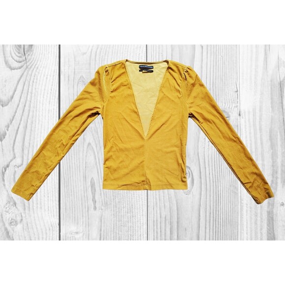 Urban Outfitters Womens Small Long Sleeve Top Plunge V-Neck Petite Yellow Velour - Picture 1 of 6